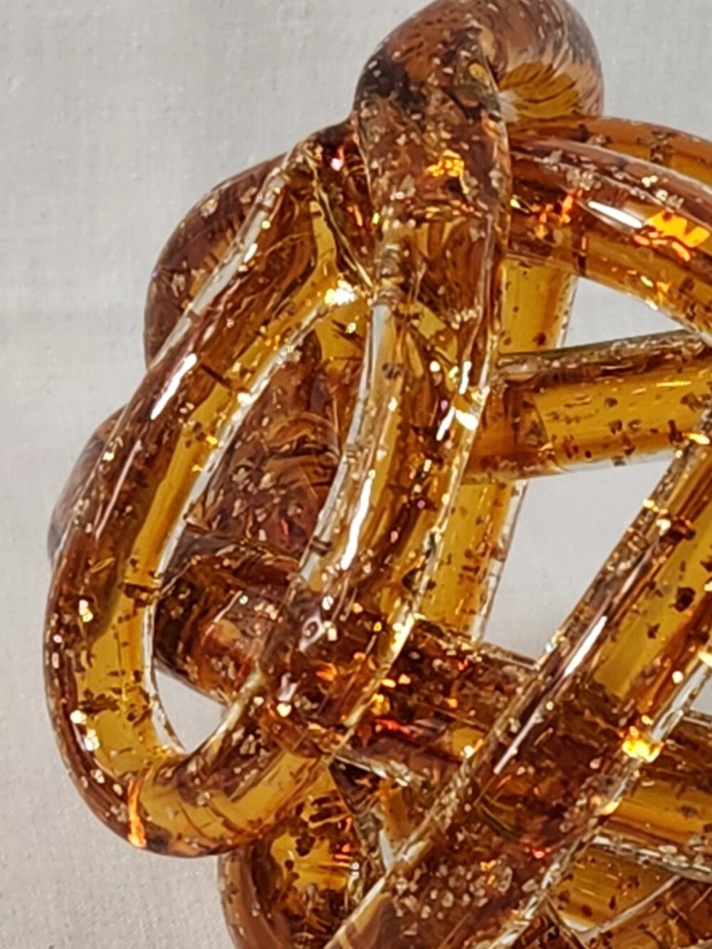 Artisan Blown Glass Amber Infinity Knot Rope Golden Speckled Home Office Decor - Picture 3 of 11